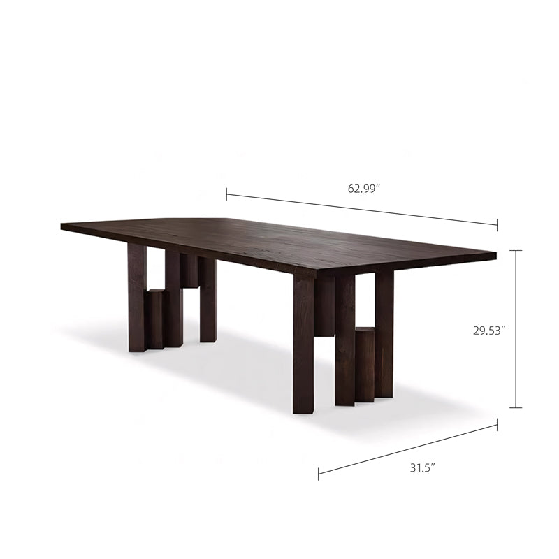 Rectangular Dining Table Mid Century Style Solid Wood Veneer Legs Clear Wood Grain Surface Strong Texture Design