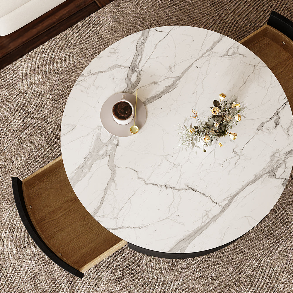 33.15″ Round Coffee Table with Black Base Modern Minimalist Design Durable and Elegant for Living Room