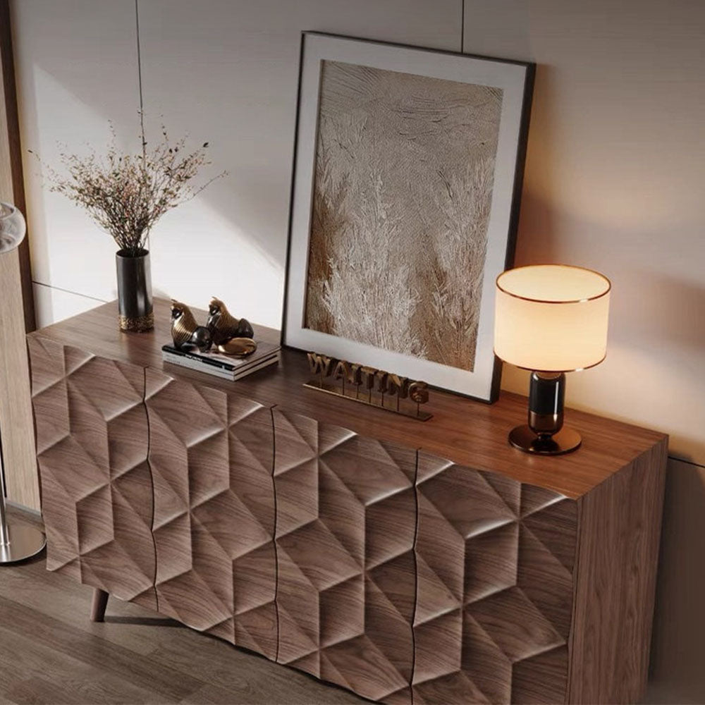 Luxury Modern Geometric Wood Sideboard Cabinet with 3D Carved Doors
