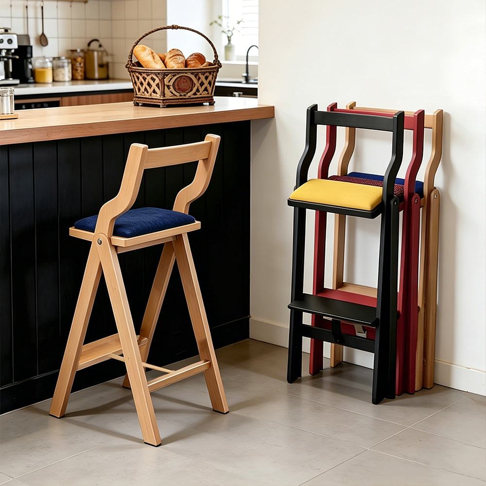 Modern Minimalist Counter Stool Solid Wood Bar Chair with Upholstered Seat 1 Piece