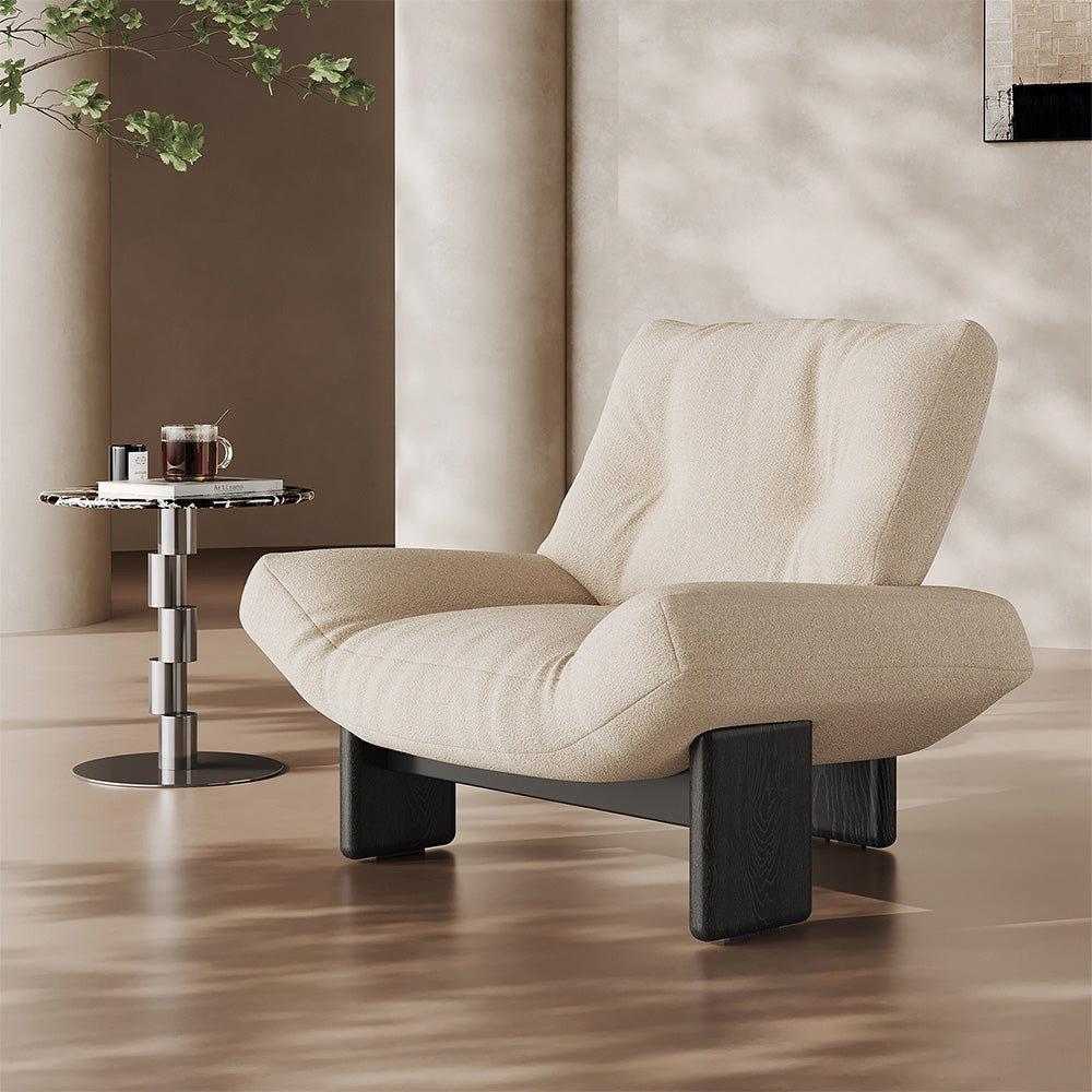 Modern Sculptural Lounge Chair Curved Upholstered Accent Chair with Solid Wood Base Minimalist Leisure Chair