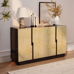 Load image into Gallery viewer, 55.1'' Modern Fluted Wood Sideboard Cabinet with Sculptural Geometric Doors Black Base &amp; Ample Storage for Dining &amp; Living Room

