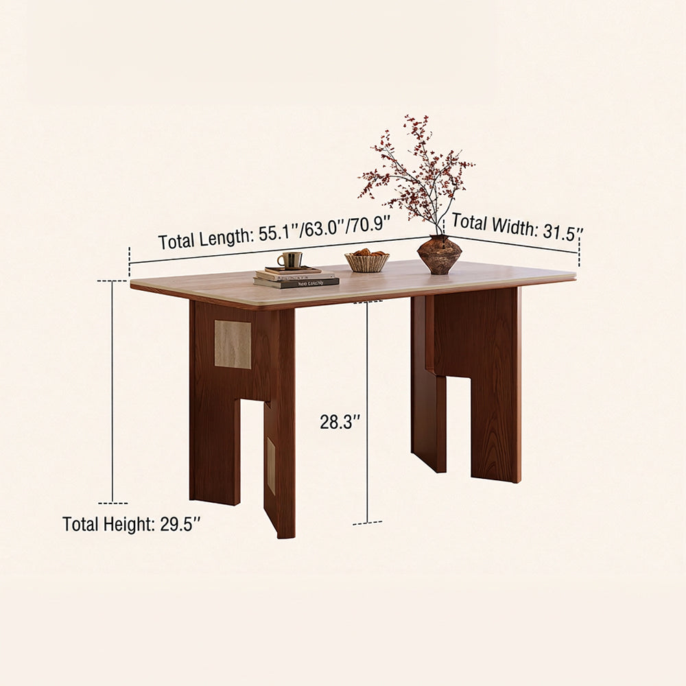 Mid Century Sintered Stone Top Dining Table With Geometric Wooden Legs
