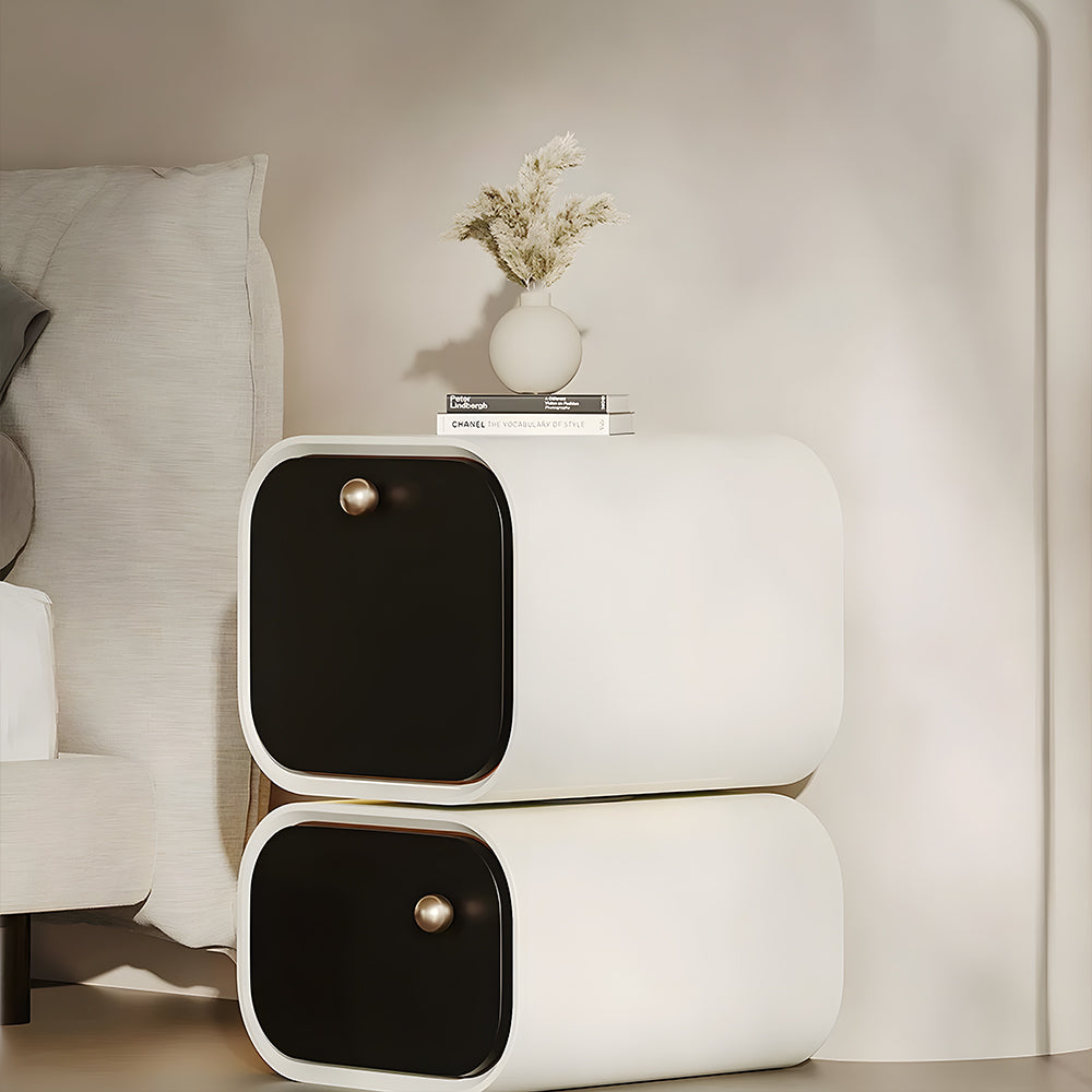 Elegant Two-Tier Nightstand with Rotating Drawer and Modern Minimalist Design