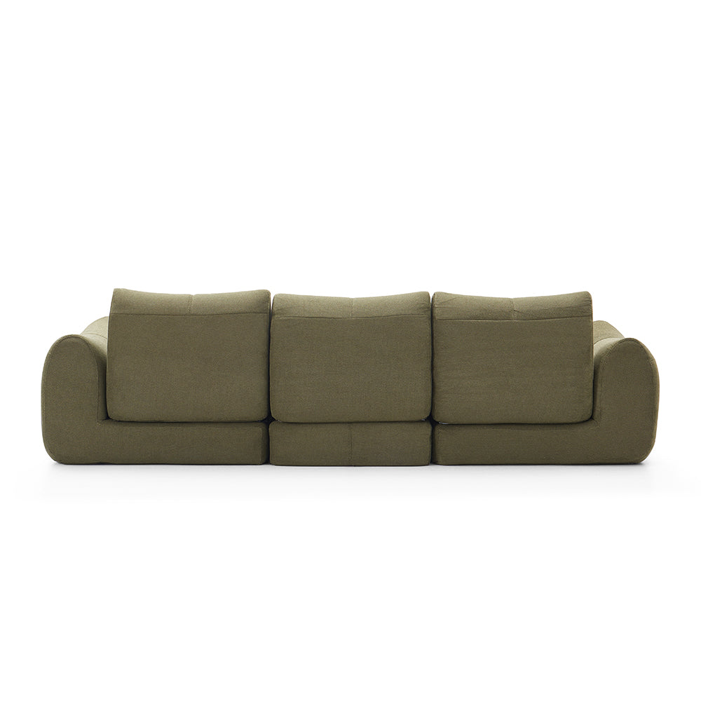 101''Convertible Sofa Bed Three Seater Olive Green Upholstered Tufted Cushion Modern Curved Arm Modular Design