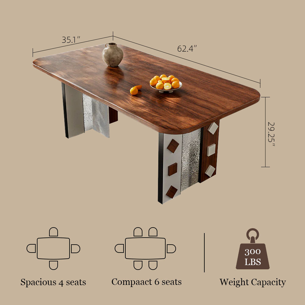 62.4" Modern Dining Table Artistic Leg Panels Dual-Tone Contrast