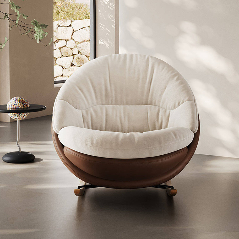 Cream Rocking Lounge Chair with Brown Wraparound Shell