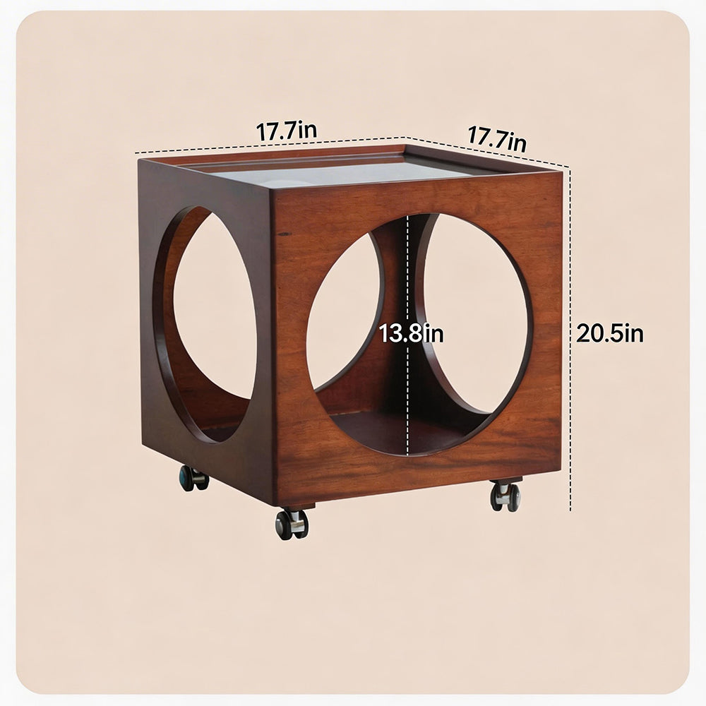 Modern Rattan Nightstand Rolling Side Table Solid Wood Mobile Bedside Cabinet with Storage
