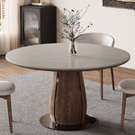 Load image into Gallery viewer, 53.1&quot; Modern Dining Table with Marble-Like Stone Top and Sculptural Wooden Base
