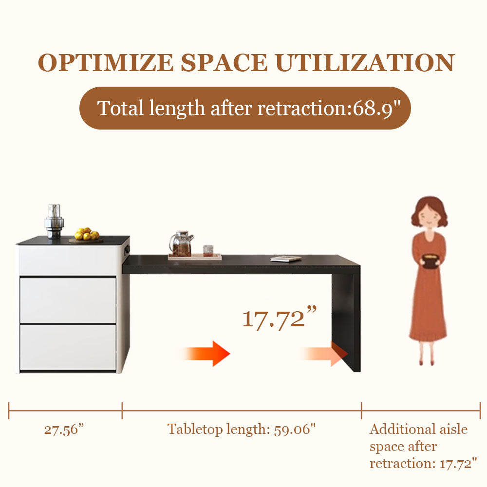 Black & White Extendable Kitchen Island with Storage and Built-In Power Outlets