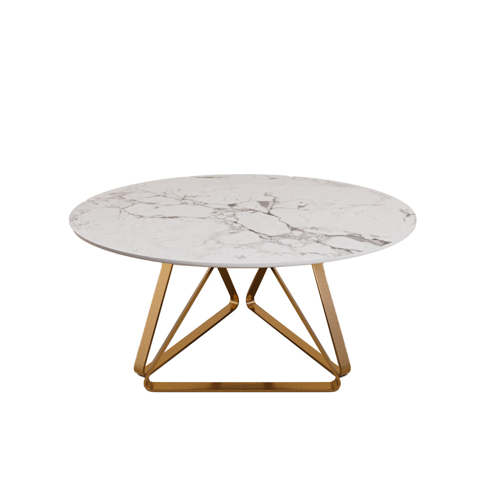 Round Marble Dining Table Modern Gold Metal Base with Lazy Susan