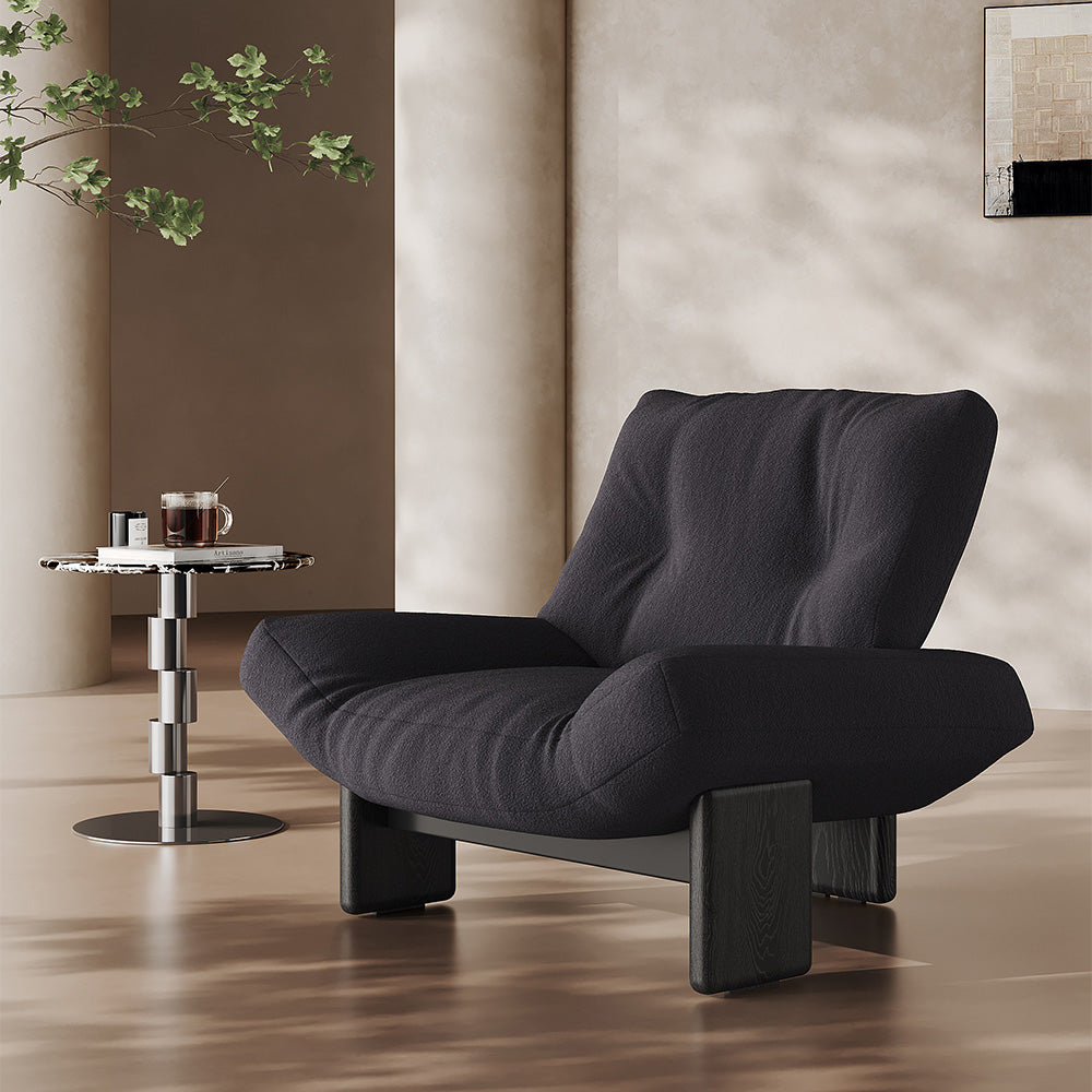 Modern Sculptural Lounge Chair Curved Upholstered Accent Chair with Solid Wood Base Minimalist Leisure Chair