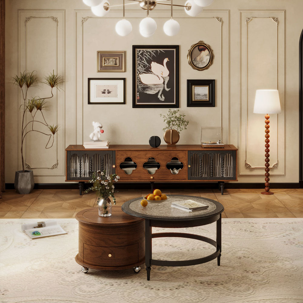 Vintage Walnut Living Room Set Nesting Coffee Table Mid-Century TV Stand