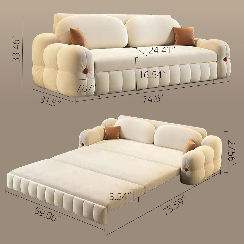 74.8" Luxurious Modern Convertible Sofa Bed Cream White 2-in-1 Multifunctional Fold-Out Sleeper for Elegant Living Spaces