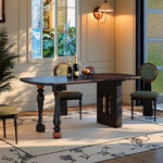 Load image into Gallery viewer, Modern Sculptural Dining Table Solid Wood Black Finish Pedestal Base Minimalist Dining Table
