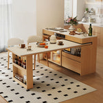 Load image into Gallery viewer, White &amp; Natural Multi-Function Sliding Kitchen Island Storage Power Outlets &amp; Dining in One
