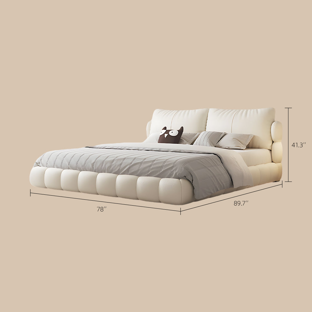 Queen Size Modern Bed with Ultra-Fiber Leather Steel-Wood Slatted Frame and Sleek Minimalist Design
