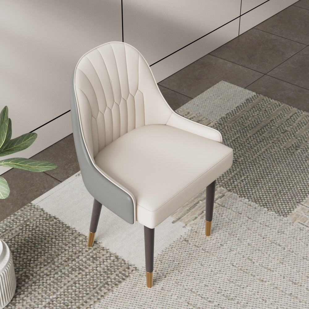 2PCS Dining Chair Modern PU Leather Upholstery Ergonomic Backrest with Gold-Tipped Legs