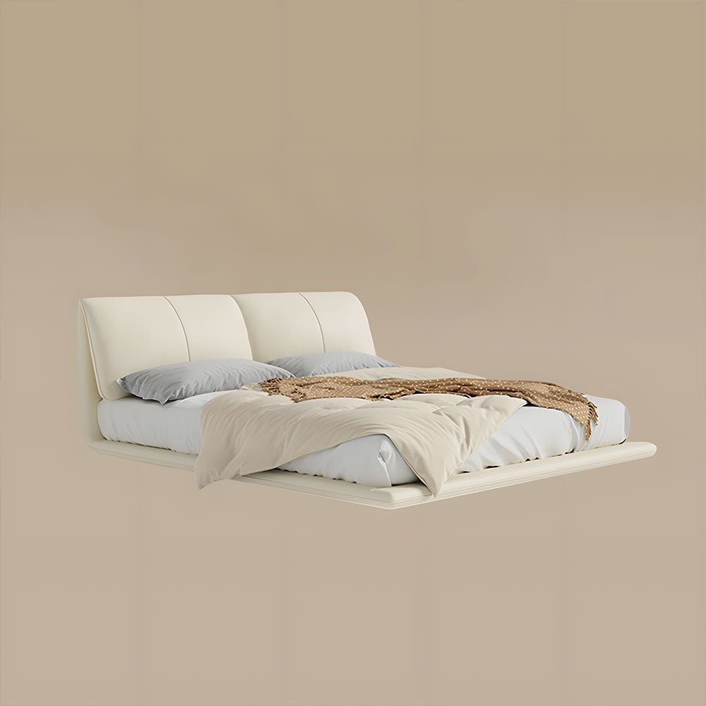 Modern Minimalist Platform Bed with LED Lighting Ultra-Fiber Leather Steel Frame