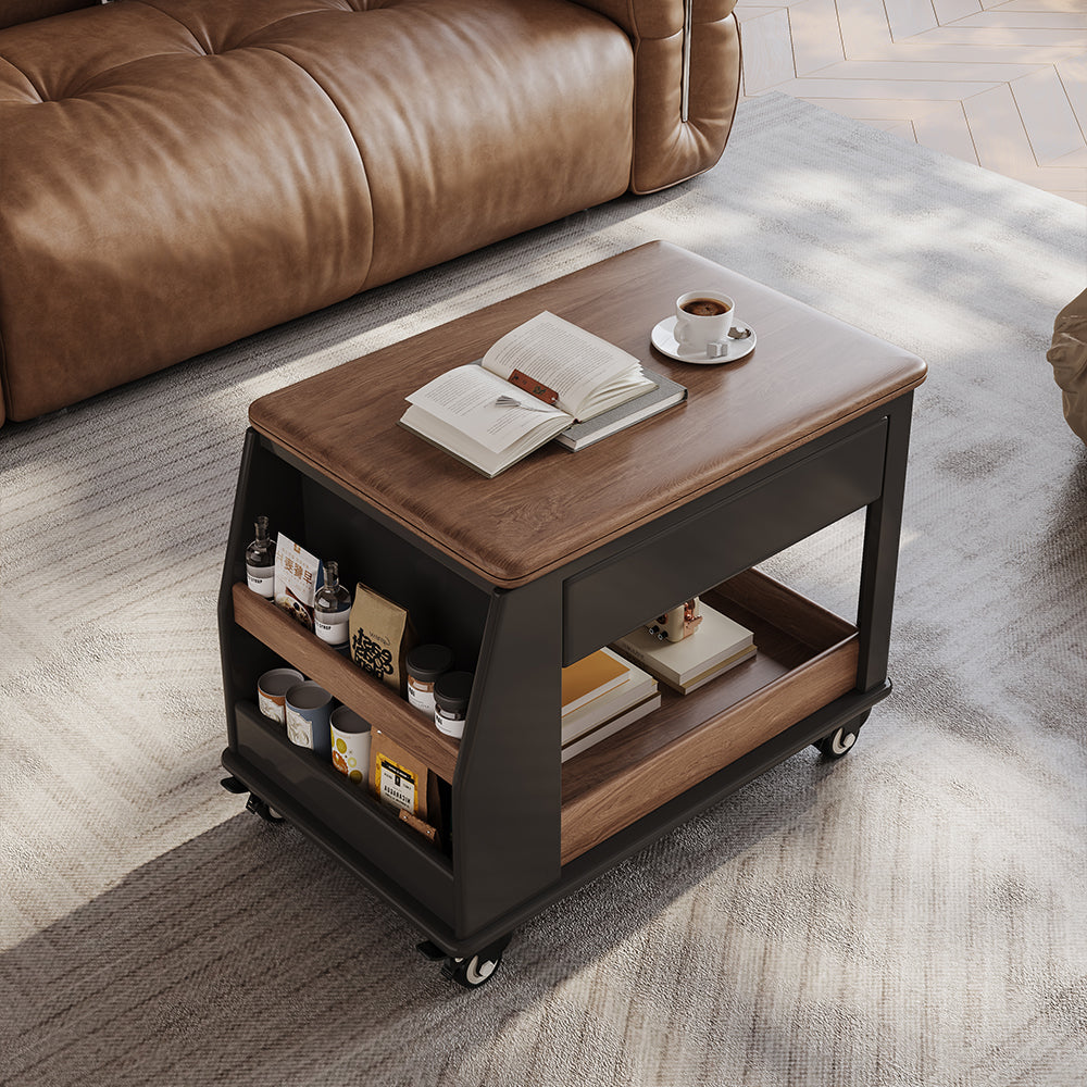 Lift Top Coffee Table with Hidden Storage and Rolling Wheels Modern Multifunctional Design for Living Room