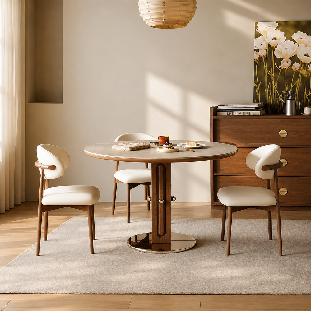 31.49" Modern Round Dining & Meeting Table with Sculptural Wood Pedestal Base