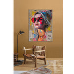 Load image into Gallery viewer, Handmade Pop Art Wall Painting – Colorful Woman Portrait with Newspaper Collage
