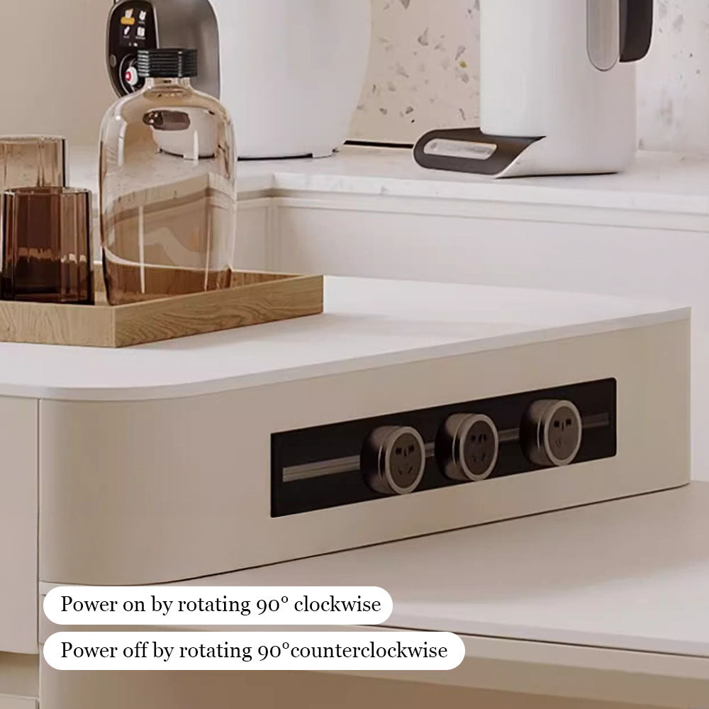 White Multi-Function Expandable Kitchen Island with Storage & Built-In Outlets