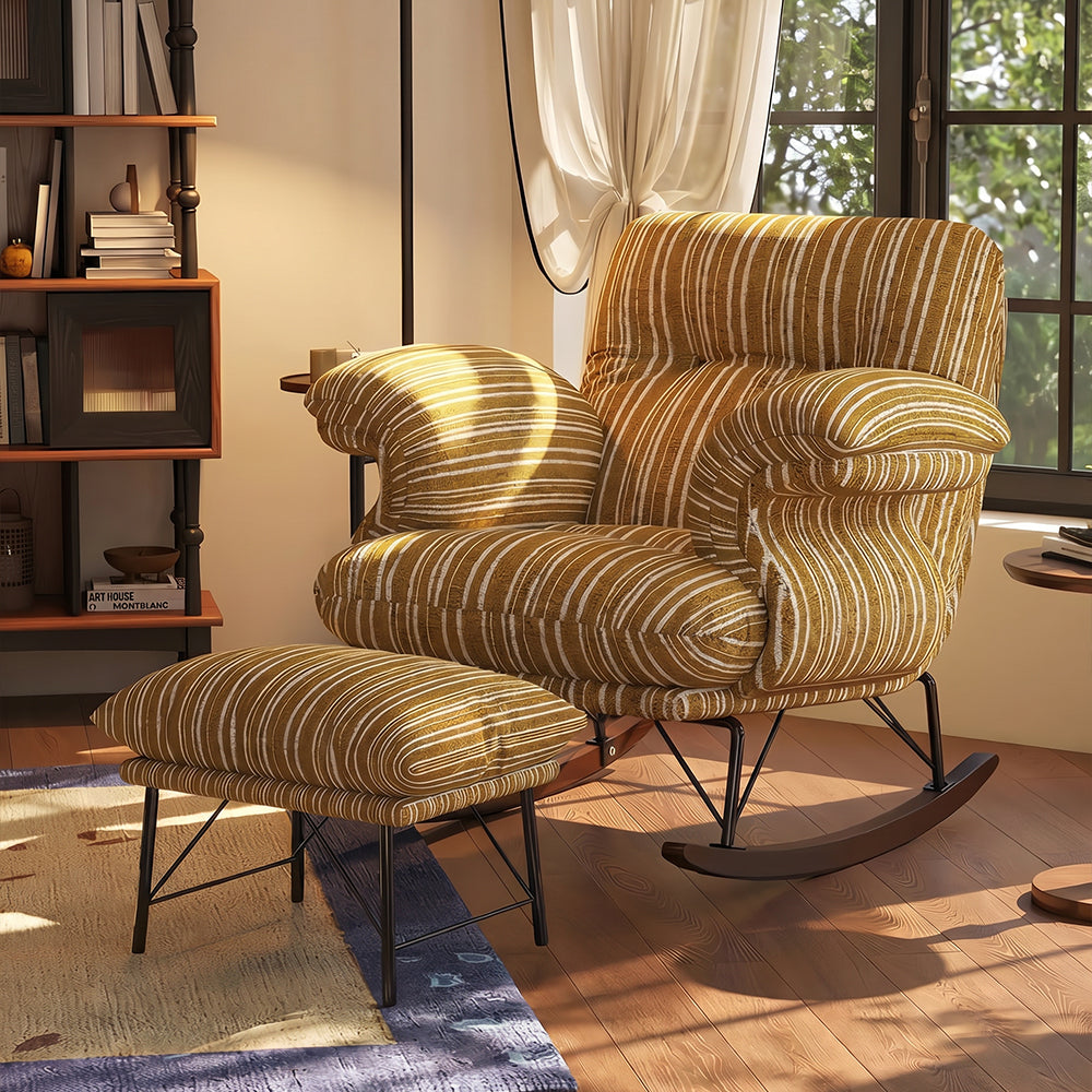 Modern Rocking Lounge Chair Striped Upholstery Accent Chair Curved Armrest Relax Chair