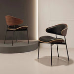 Load image into Gallery viewer, 2PCS Mid Century Dining Chair Curved Back Leather Seat Wood Edge Metal Legs

