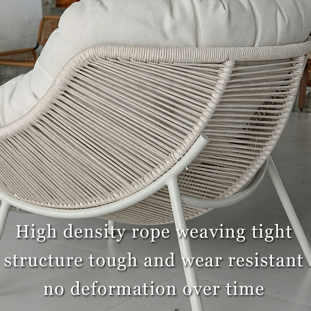 Outdoor Papasan Lounge Chair with Plush Cushion and Rope Weave Frame