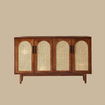 Load image into Gallery viewer, 59'' Mid-Century Modern Rattan Door Sideboard Cabinet Solid Wood Buffet Storage Console for Dining Room &amp; Living Room
