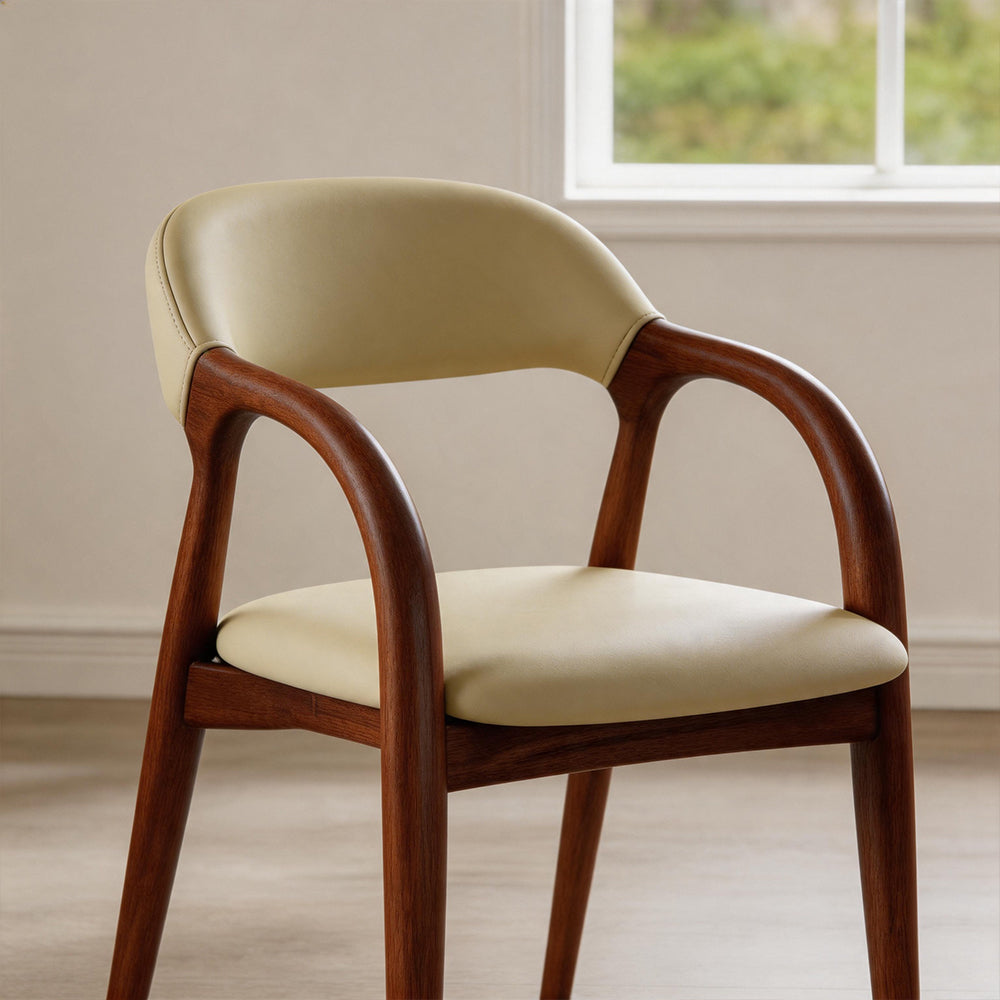 Modern Wood Dining Chair with Cream Upholstered Seat and Curved Arms 1 Piece