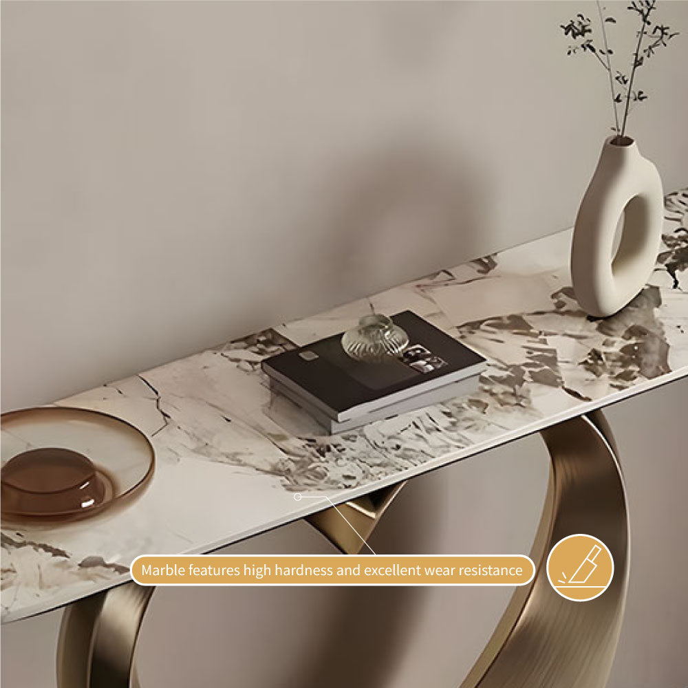 Elegant Heart-Shaped Base Console Table in Gold with Marble Top