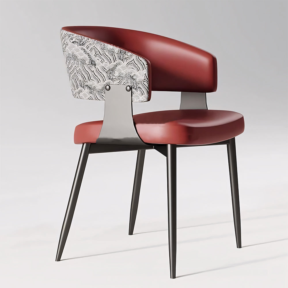 Set of 2 Modern Artistic Dining Chair Upholstered Seat Sculptural Textured Backrest Metal Frame Accent Chair