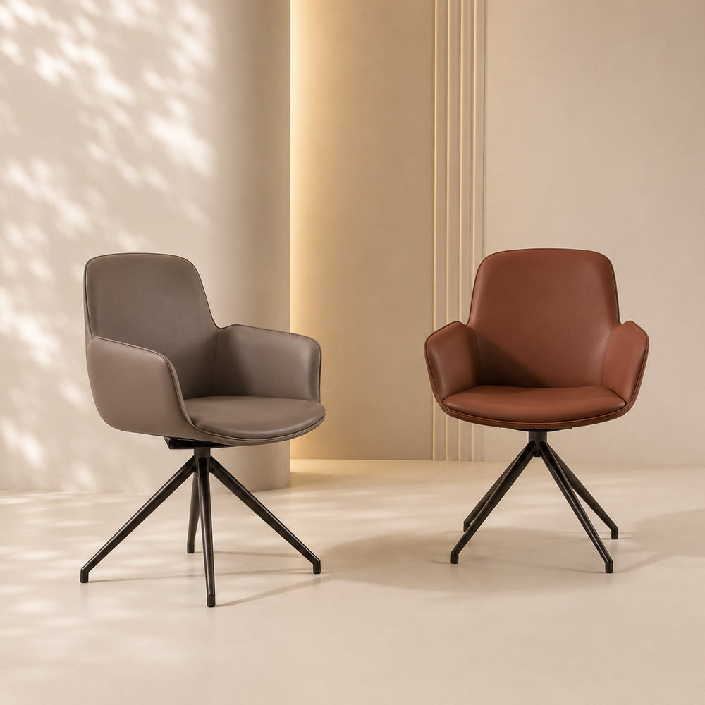 360 Swivel Microfiber Curved Arm Four Leg Metal Base Dining Chair