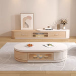 Load image into Gallery viewer, Modern Natural Wood &amp; White Extendable Oval Coffee Table with Stone Top and Hidden
