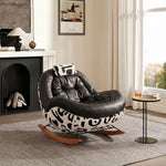 Load image into Gallery viewer, Bold Black Leather Rocking Lounge Chair with Patterned Fabric Shell
