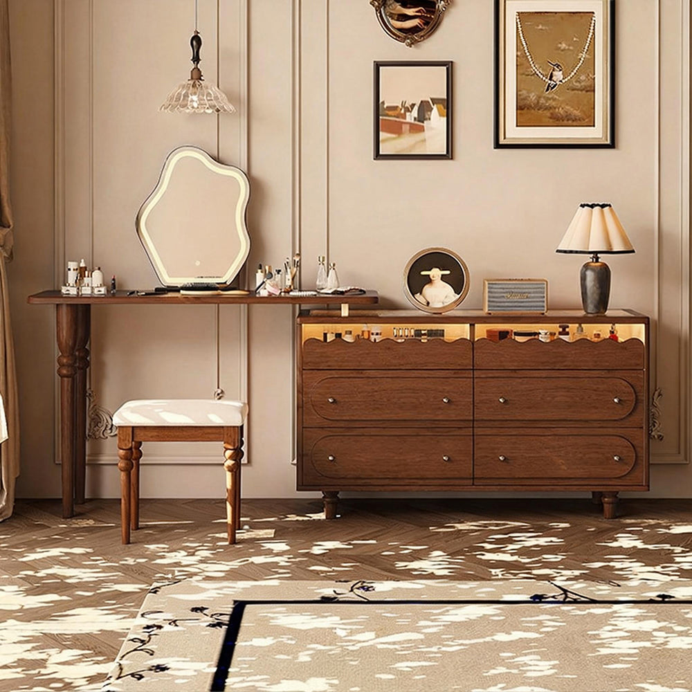 Vintage Solid Wood Shoe Cabinet with Extendable Tabletop Mid-Century Entryway Storage Console with Drawers