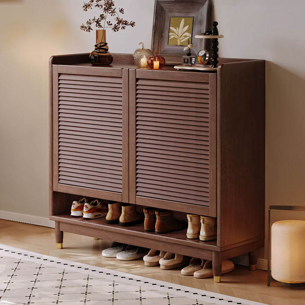31.4''/47.2'' Modern Wooden Shoe Cabinet with Louvered Doors Large Capacity Entryway Storage Organizer