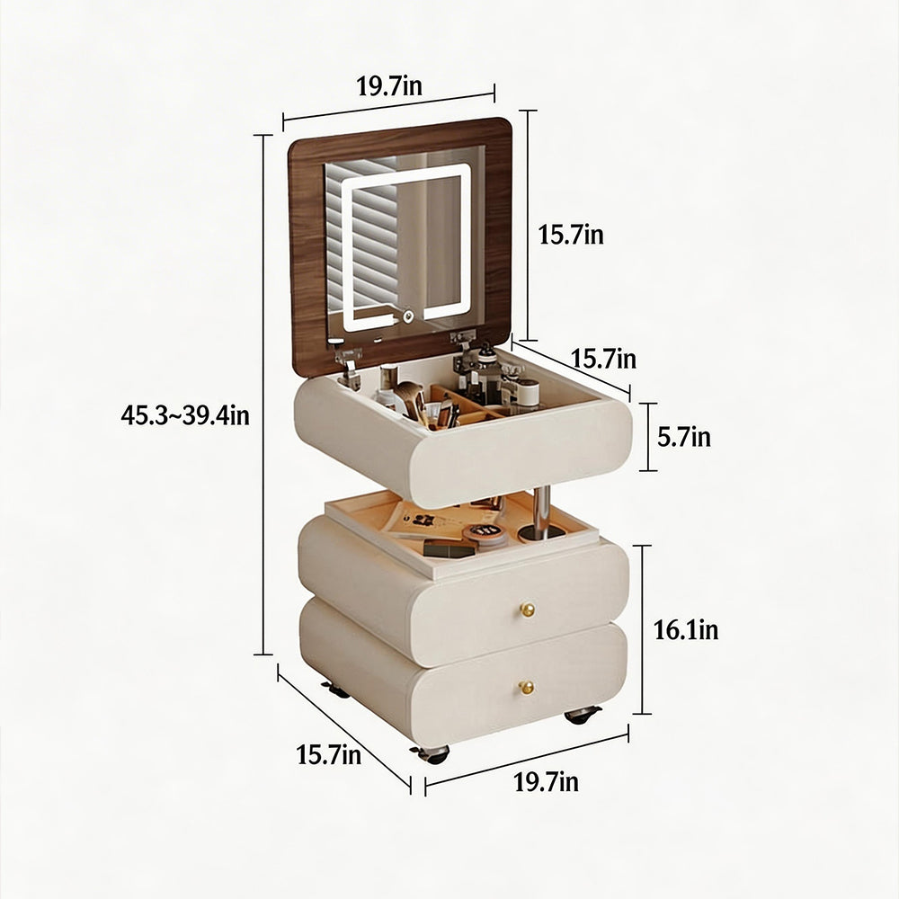 Convertible Vanity Desk with LED Mirror Transforms into Nightstand Height Adjustable Makeup Table with Storage Drawers