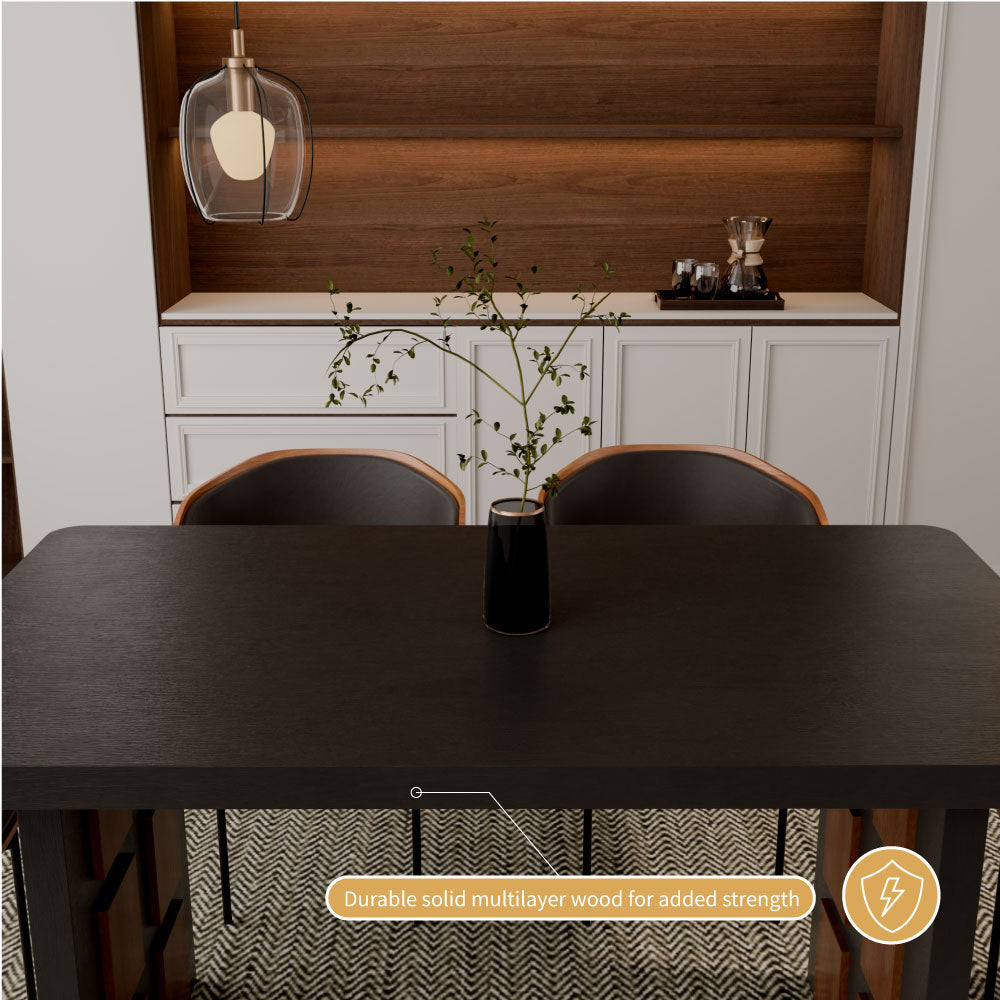 54.6″/62.4″ Dining Table Solid Wood Artistic Geometric Base Two-Tone Contrast