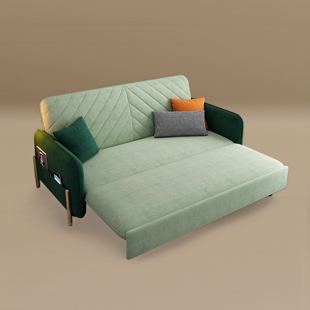 Sofa Bed Solid Wood Metal Frame Velvet Upholstery Storage Drawer Convertible