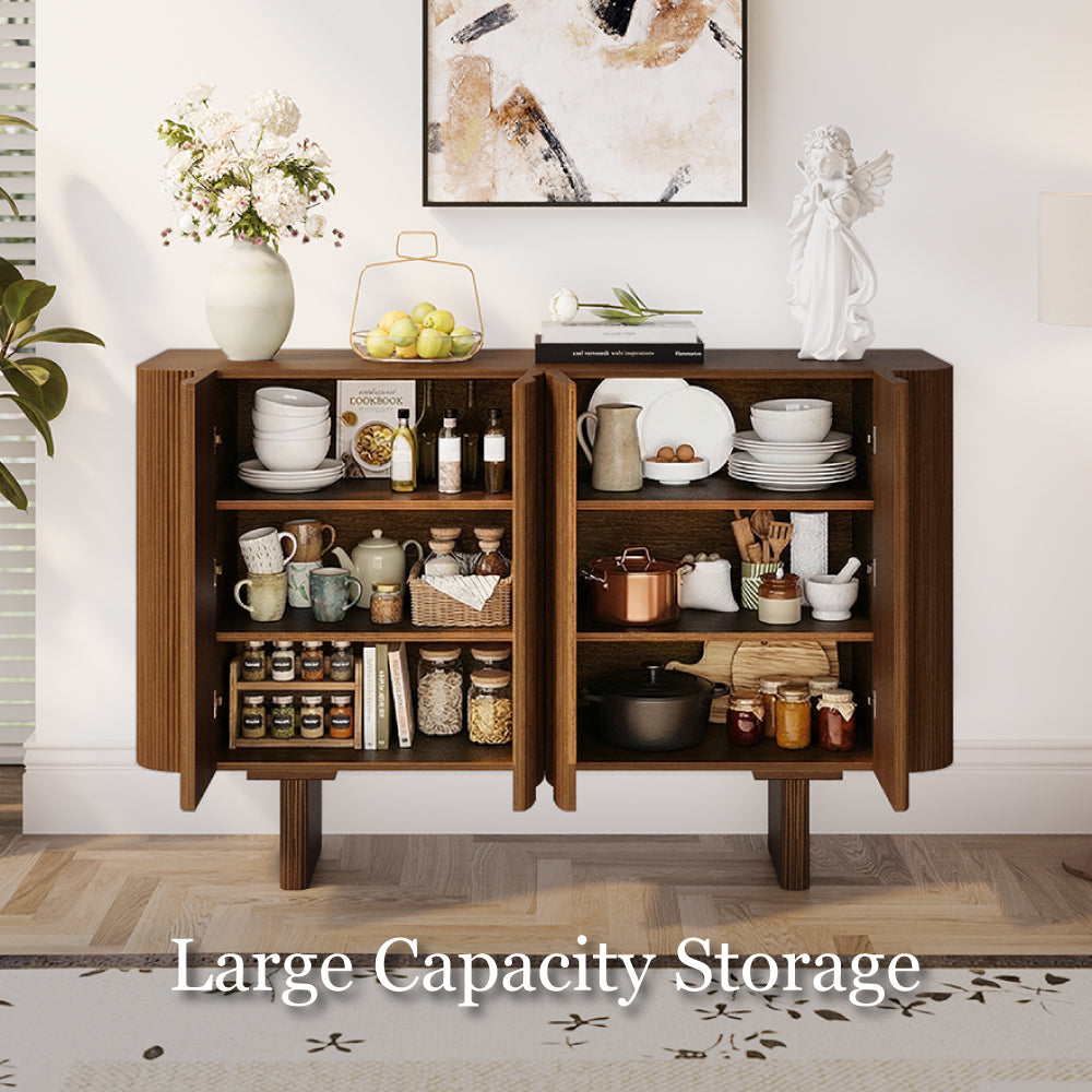 54.6'' Modern Fluted Wood Sideboard Cabinet with Mid-Century Legs