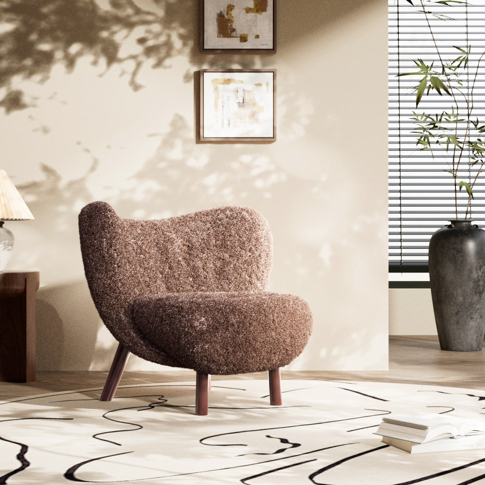 Accent Chair Modern Teddy Fleece Upholstery Ergonomic Curved Back Cozy Living Room Furniture