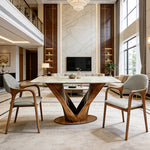 Load image into Gallery viewer, Luxury Sintered Stone Dining Table Kitchen Table With Artistic V-Shaped Solid Wood Base
