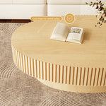 Load image into Gallery viewer, 42.9&quot; Natural Wood Oval Coffee Table Vertical Textured Design Modern Minimalist Style
