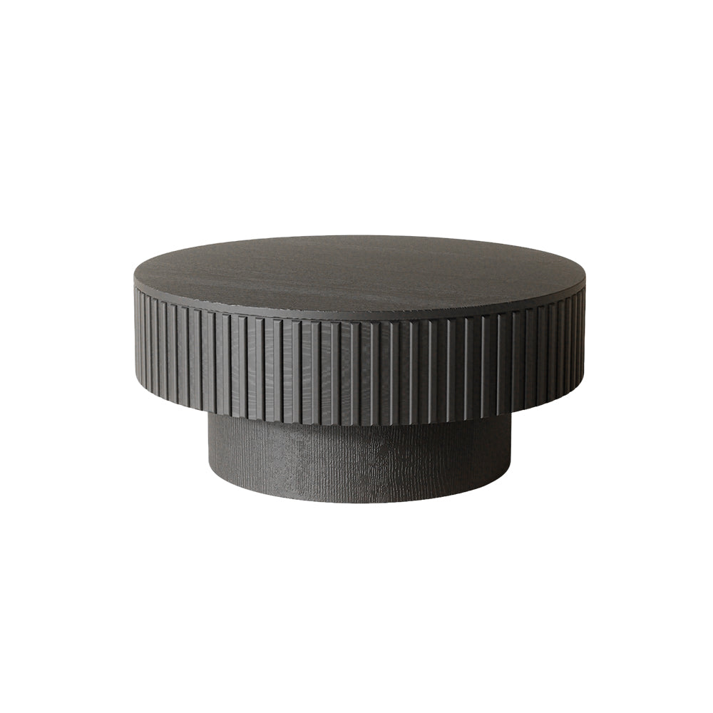 31.2'' Black Round Coffee Table Textured Design Modern Minimalist Style