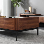 Load image into Gallery viewer, 50&#39;&#39;Modern Rectangular Coffee Table with Drawers | White Marble Top + Walnut Finish + Hidden Storage
