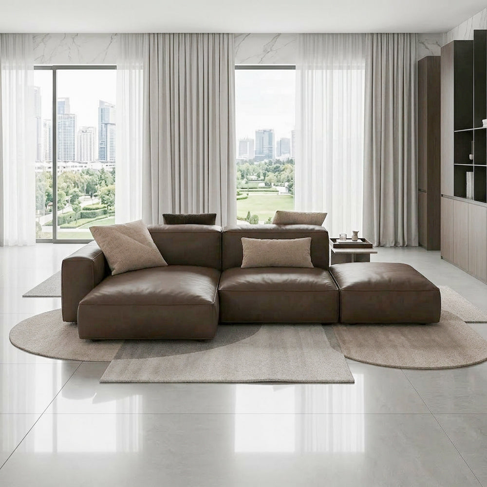 Modern Modular Top-Grain Leather Sectional Sofa