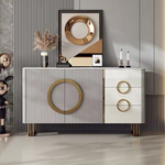Load image into Gallery viewer, 62.4&quot; Sleek Modern White and Gold Buffet Cabinet with Circular Accents
